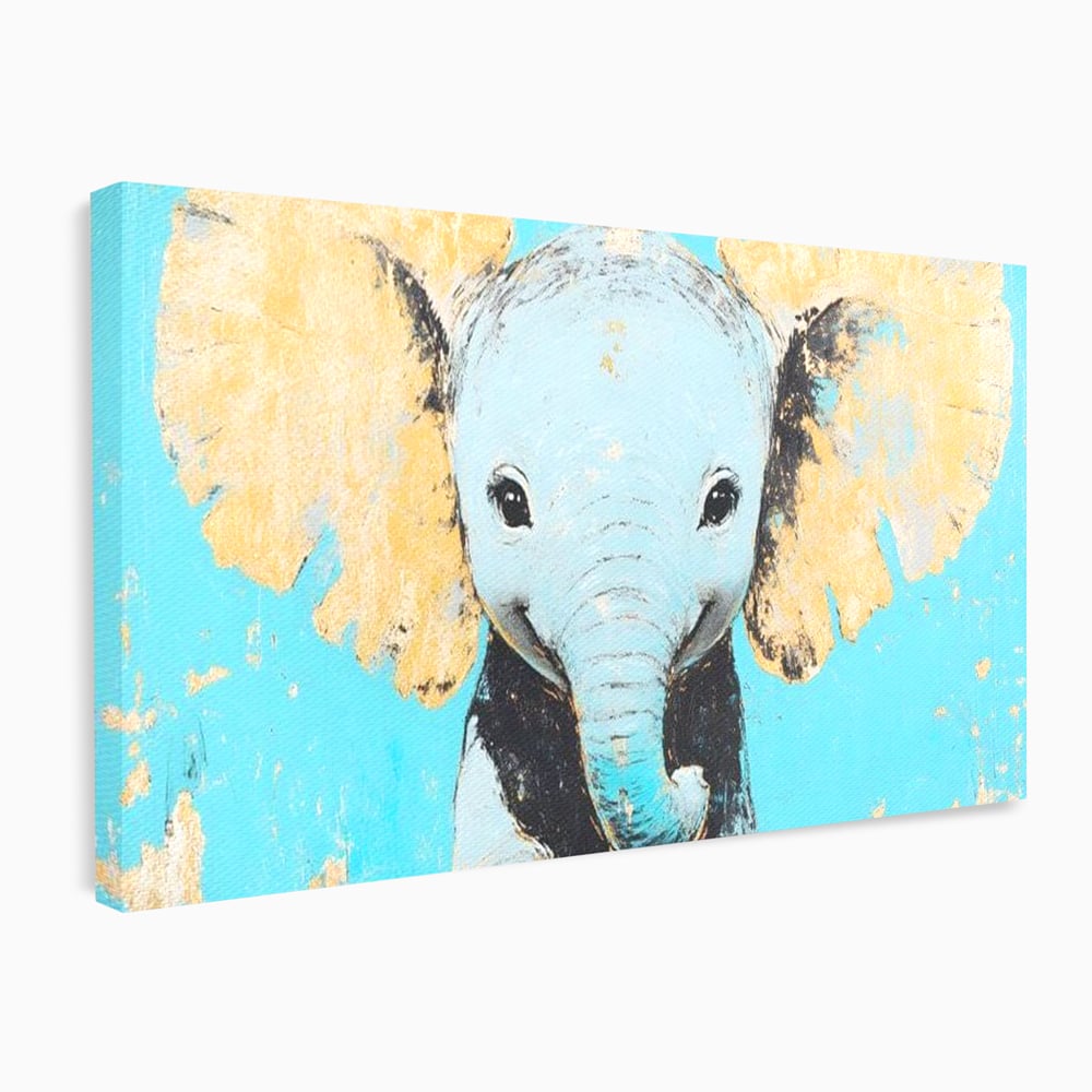 Tablou canvas cu tablou canvas cu un pui de elefant, fara rama, pe sasiu de lemn